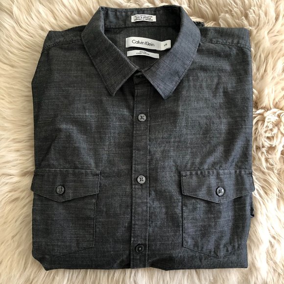 Calvin Klein Other - CK Men's Long Sleeve Button Down Dress Shirt in Charcoal Size L SLIM FIT
